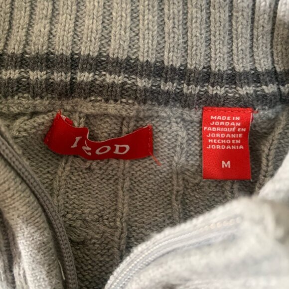 IZOD MEN'S GRAY 1/4 ZIP CABLE KNIT SWEATER SIZE MEDIUM-EUC - Picture 4 of 5